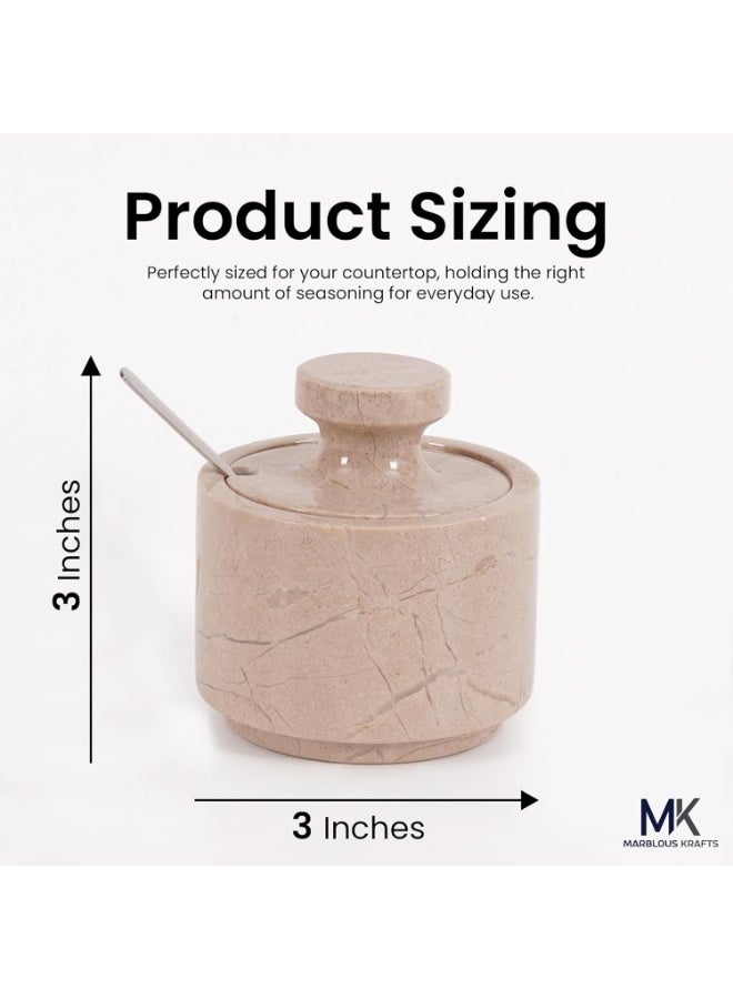 MARBLOUS KRAFTS Handmade Verona Marble Salt Cellar 3 Inch with Lid & Spoon, Flaky Salt & Seasoning Container, Small Spice & Sugar Jar, Perfect for Kitchen Countertop, Dining, or Gift - Image 3